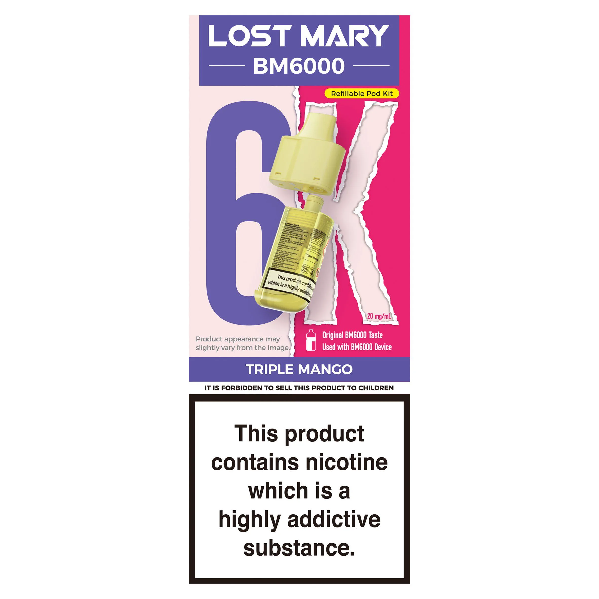 lost mary triple mango refill pods Lost Mary 20mg/ml BM6000 Triple Mango Refillable Pod Kit - £8.00