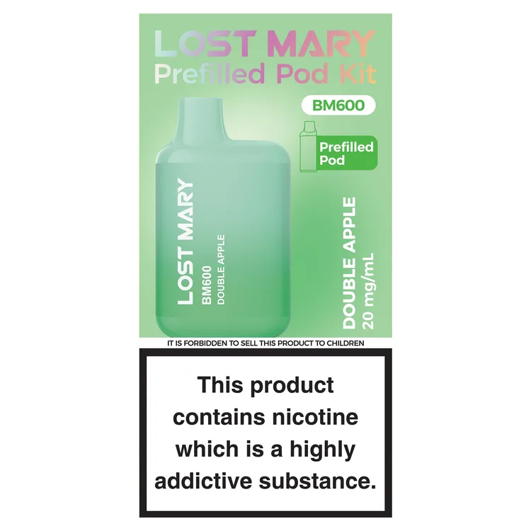 lost mary double apple prefilled pod kit bm600 CRYSTAL VAPE BAR Prefilled SKE Rechargeable KITS & PODS BAN COMPLIANT 20mg  0mg