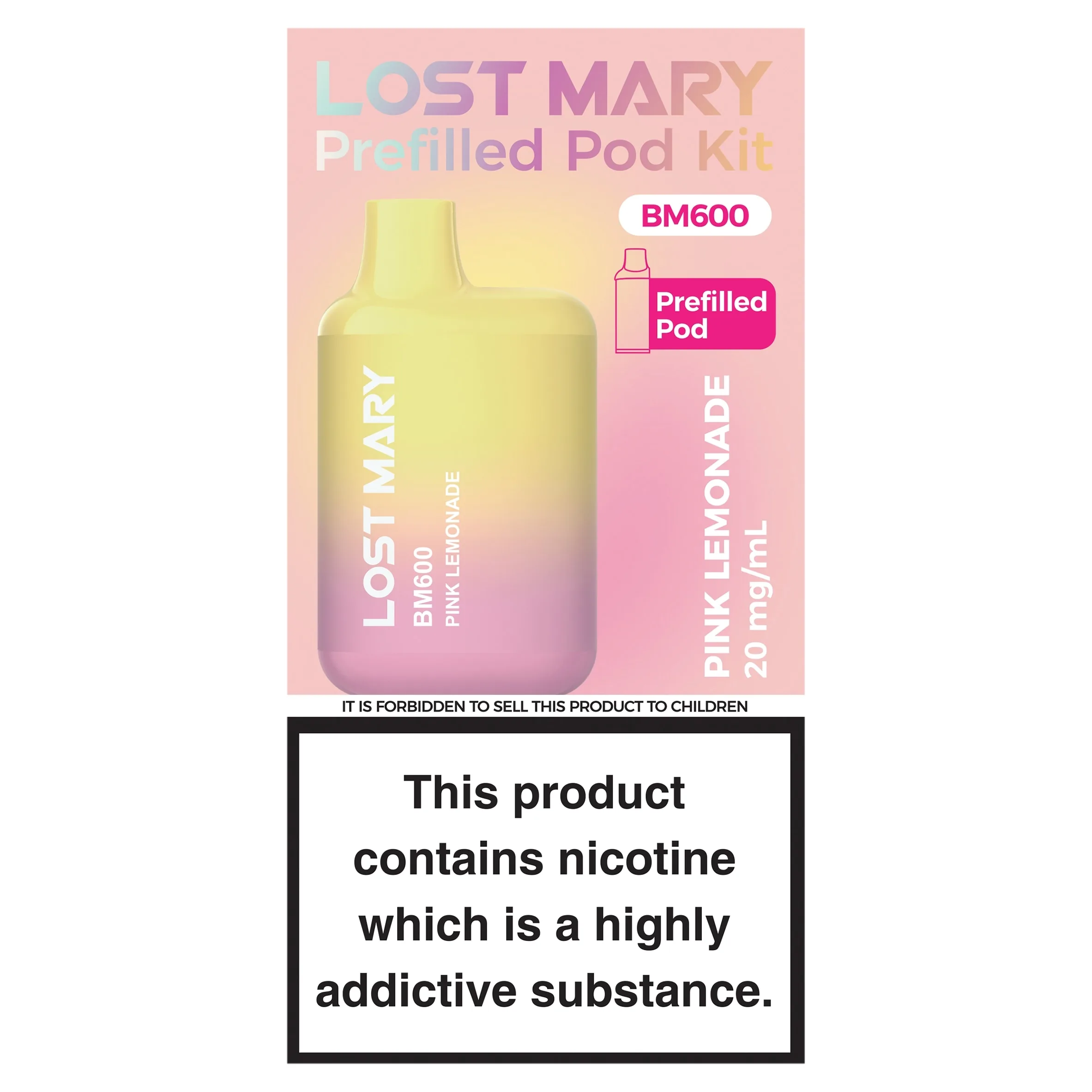 Lost Mary BM600 Refillable Kit Pink Lemonade 20mg/ml 2ml - 5.99 |  Grocefully