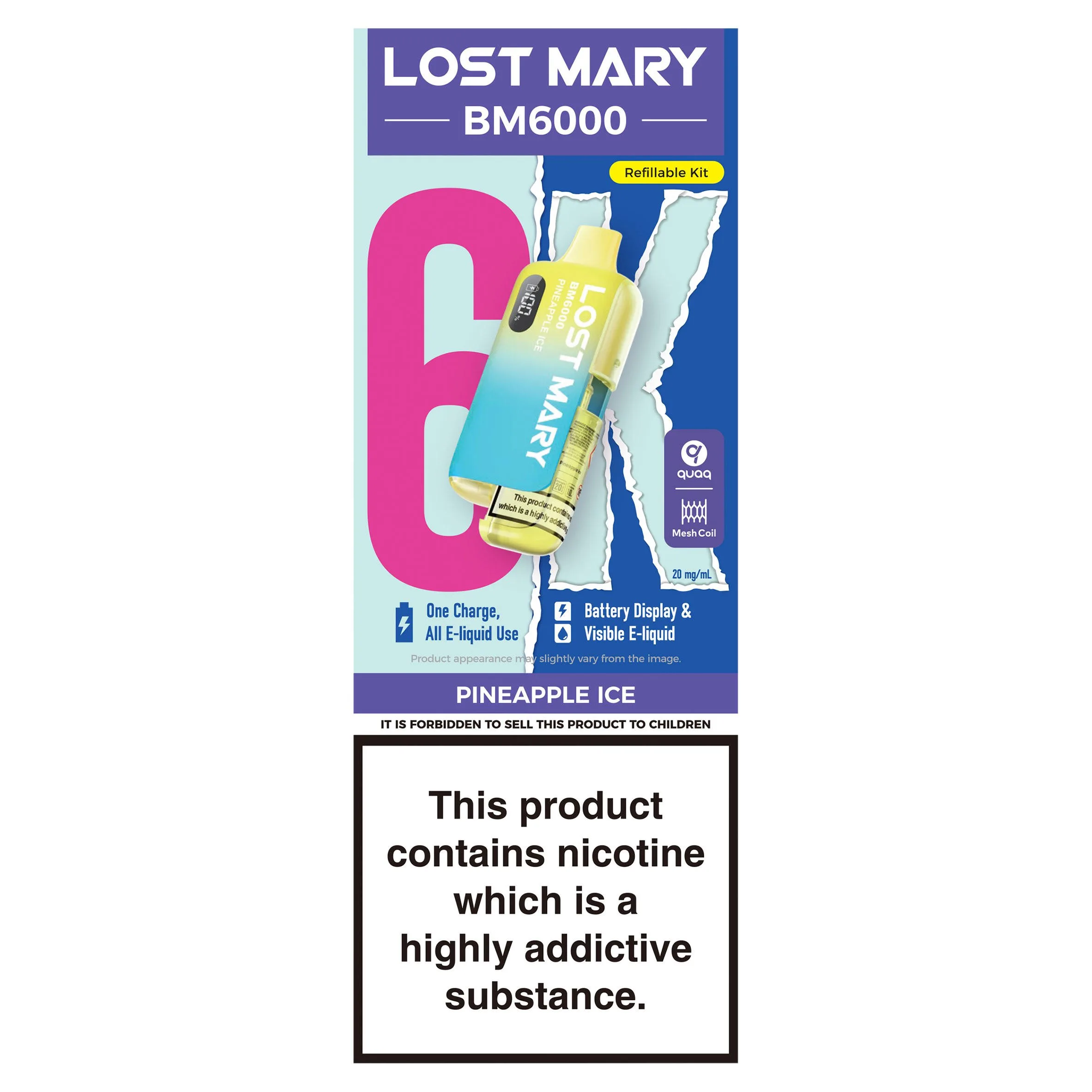 Lost Mary BM6000 Pineapple Ice Refillable Kit 20mg/ml - 12.00 | Grocefully