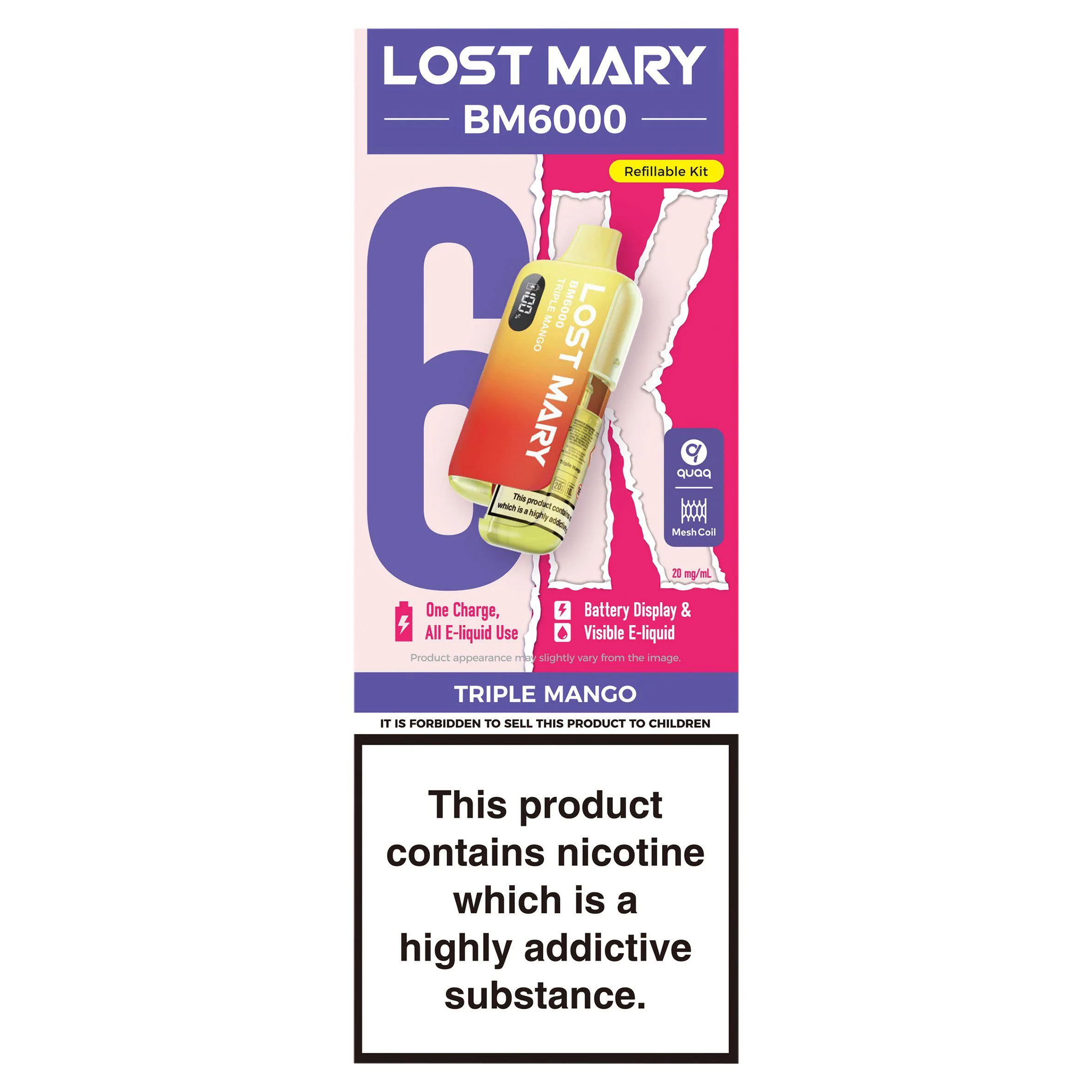 lost mary 6000 tesco Lost Mary BM6000 Triple Mango Refillable Kit - £13.00