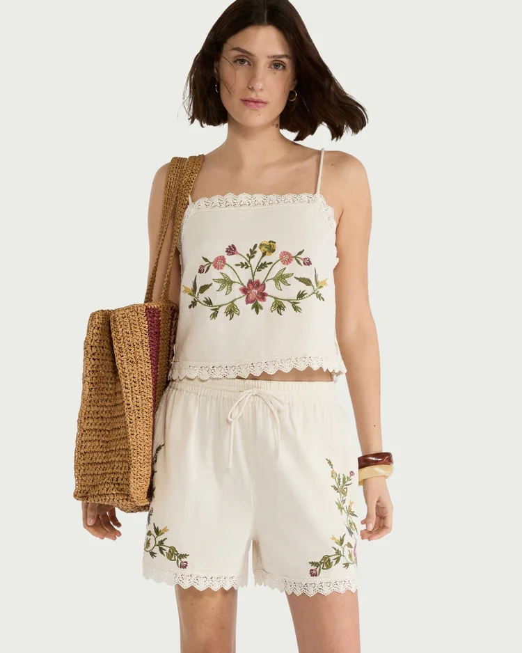 The F&F Edit Cotton Rich Embroidered Trim Co-ord Camisole in Cream