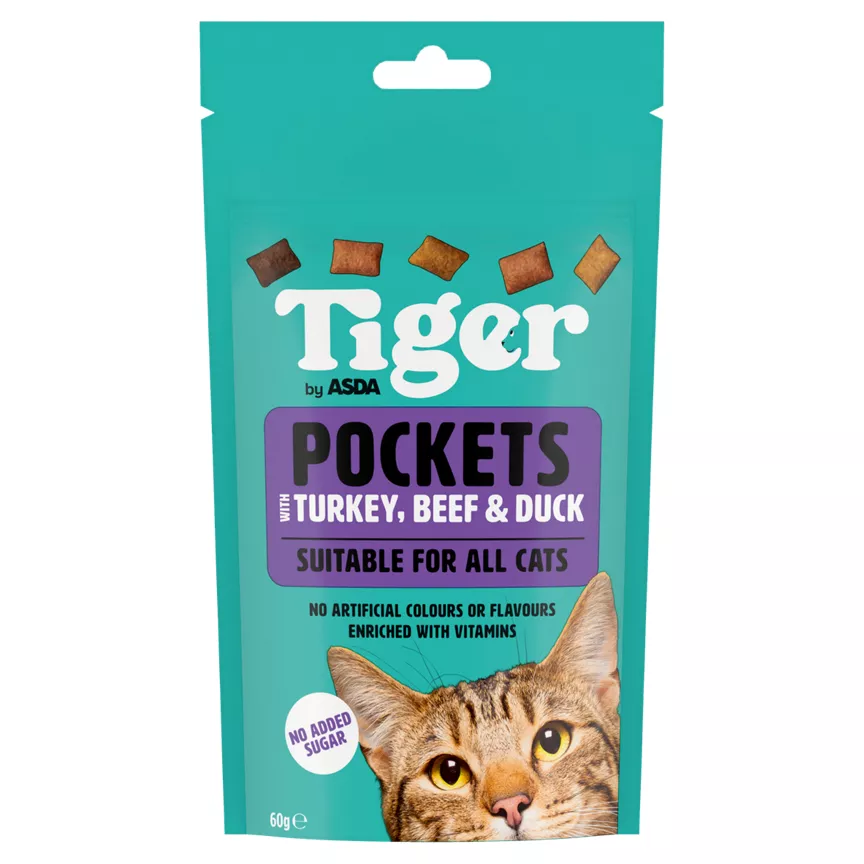 Tiger by ASDA Pockets with Turkey, Beef & Duck 60g
