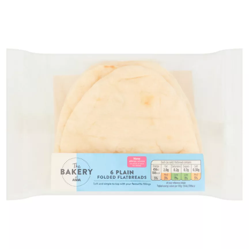 The BAKERY at ASDA 6 Plain Folded Flatbreads