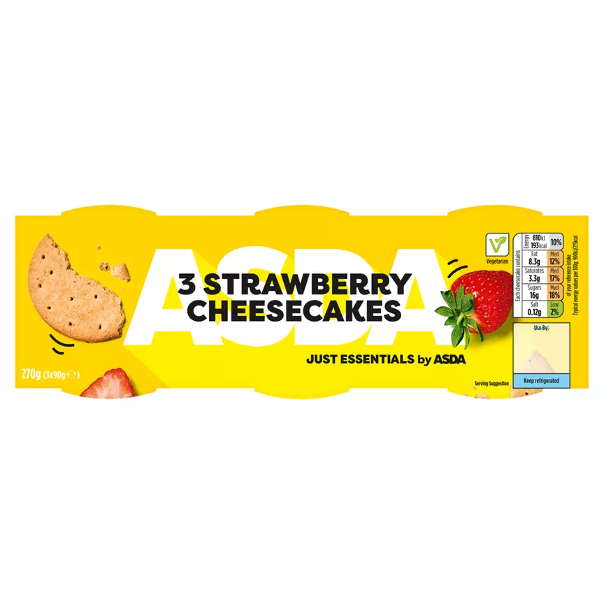 JUST ESSENTIALS by ASDA 3 Strawberry Cheesecakes