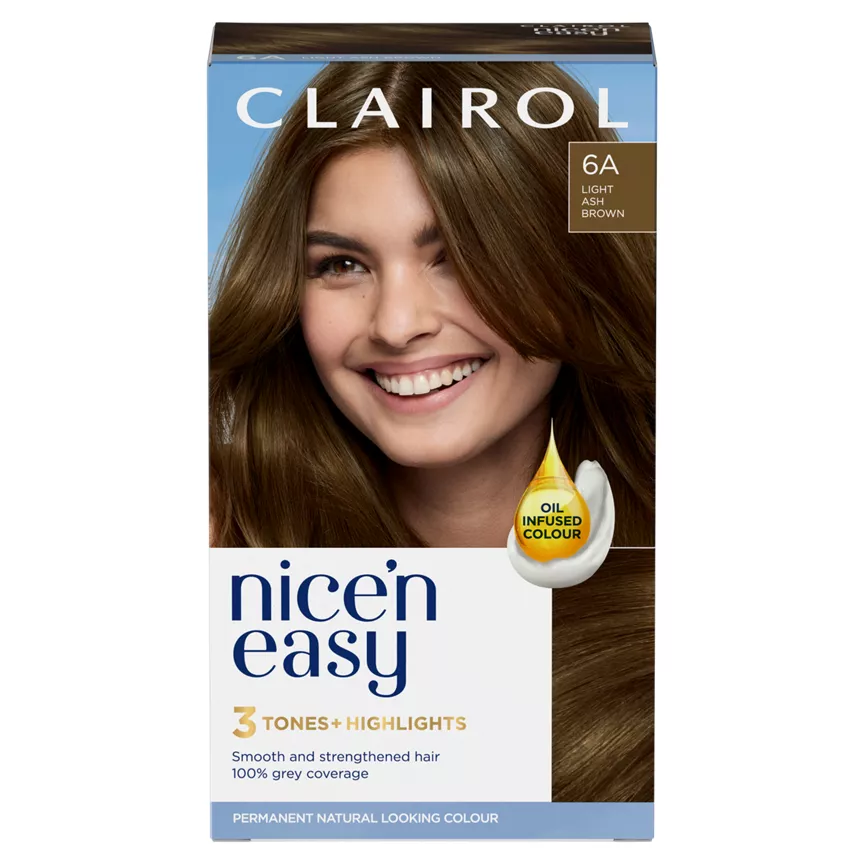 Clairol Nice’n Easy Permanent Hair Dye 6A Light Ash Brown - Image 1