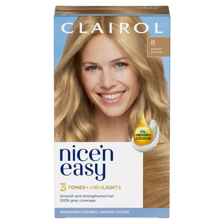 Clairol Nice’n Easy Permanent Hair Dye 8 Medium Blonde - Image 1