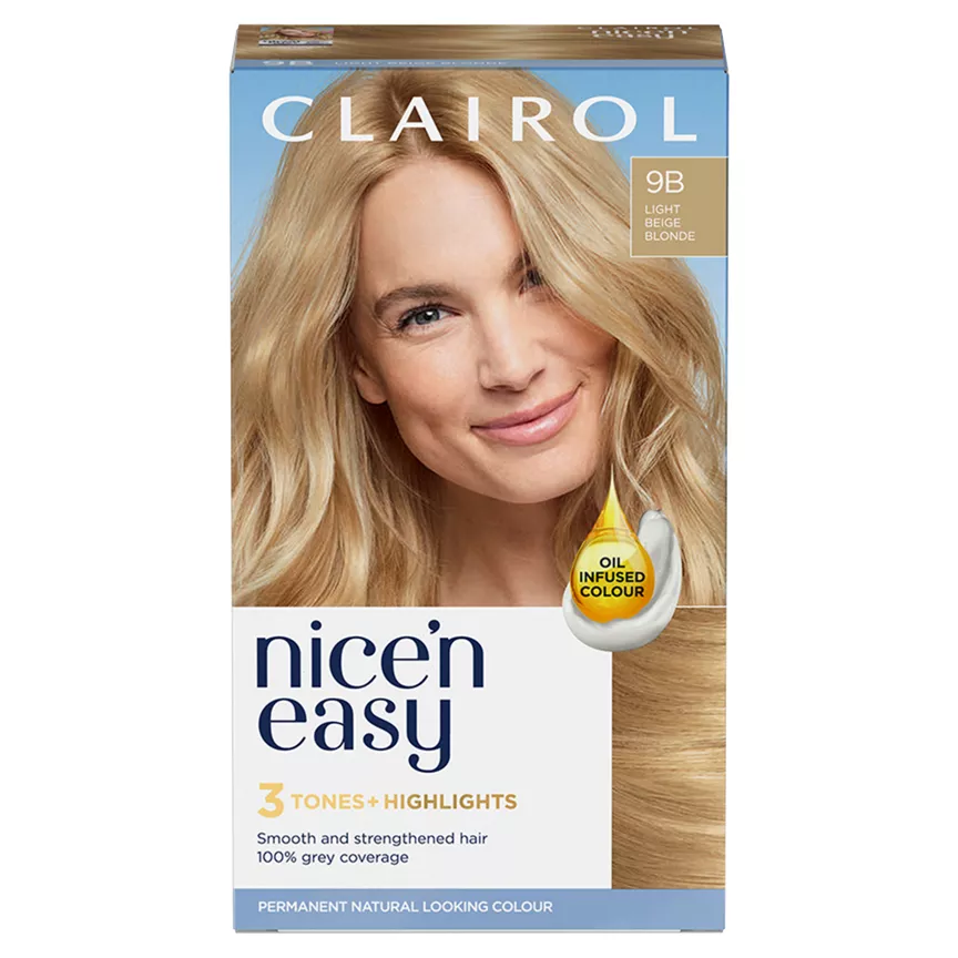 Clairol Nice’n Easy Permanent Hair Dye 9B Light Beige Blonde - Image 1
