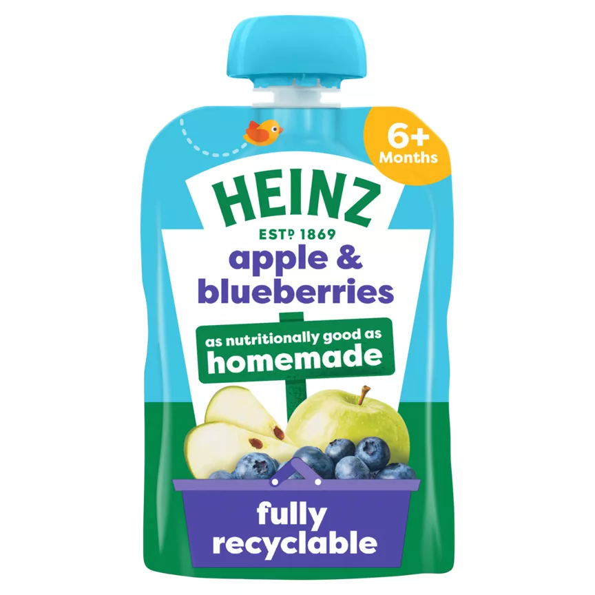 Heinz Apple & Blueberries Baby Food Fruit Pouch 6+ Months