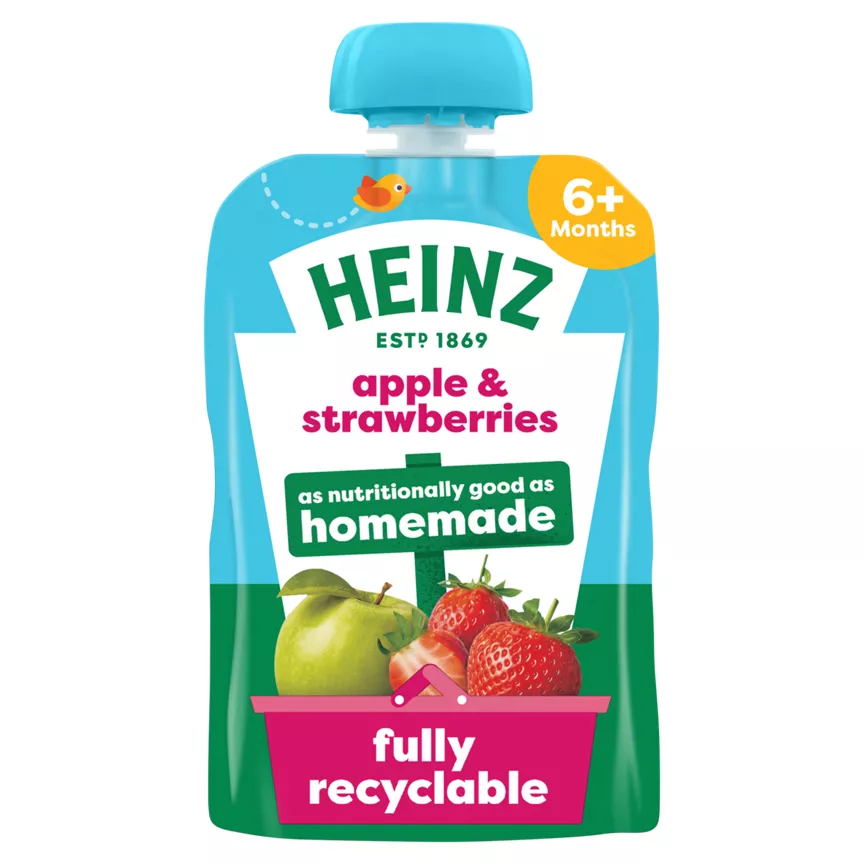 Heinz Apple & Strawberry Baby Food Fruit Pouch 6+ Months