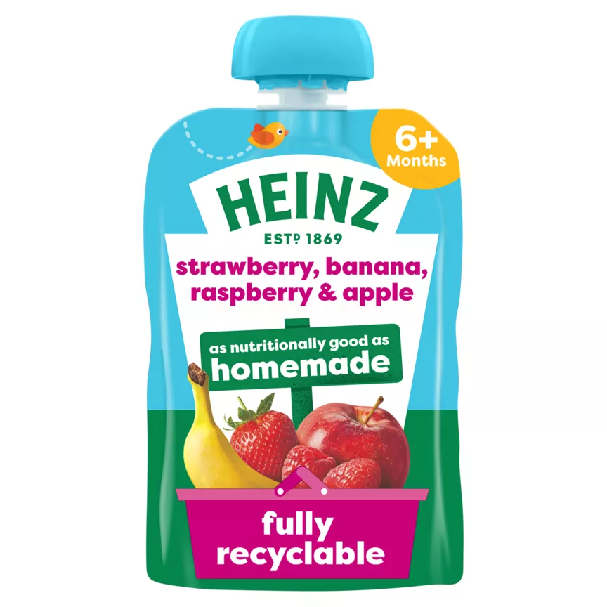 Heinz Strawberry, Banana, Raspberry & Apple Fruit Baby Food Pouch 6+ Months