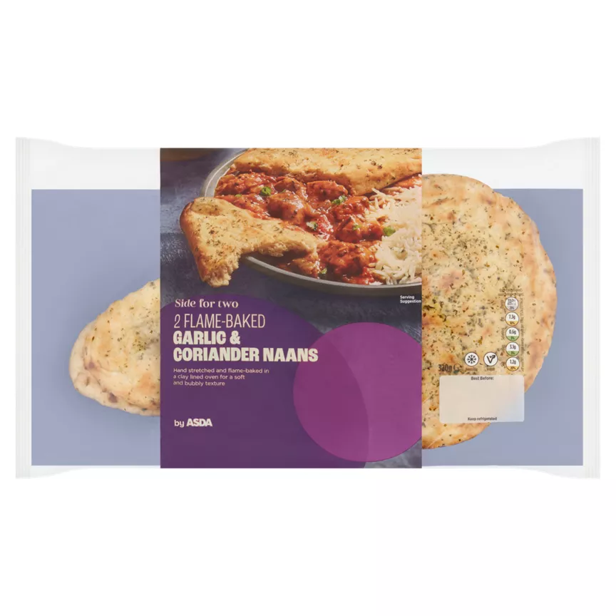 ASDA Side for Two 2 Flame-Baked Garlic & Coriander Naans 320g