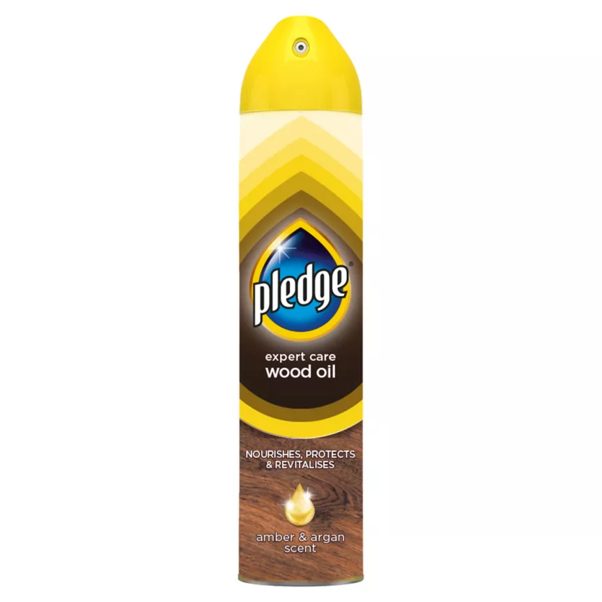 Pledge Expert Wood Care Polish Aerosol Amber & Argan 250ml