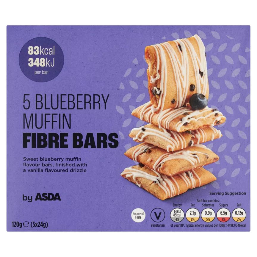 ASDA Blueberry Muffin Fibre Bars 5 x 24g (120g)