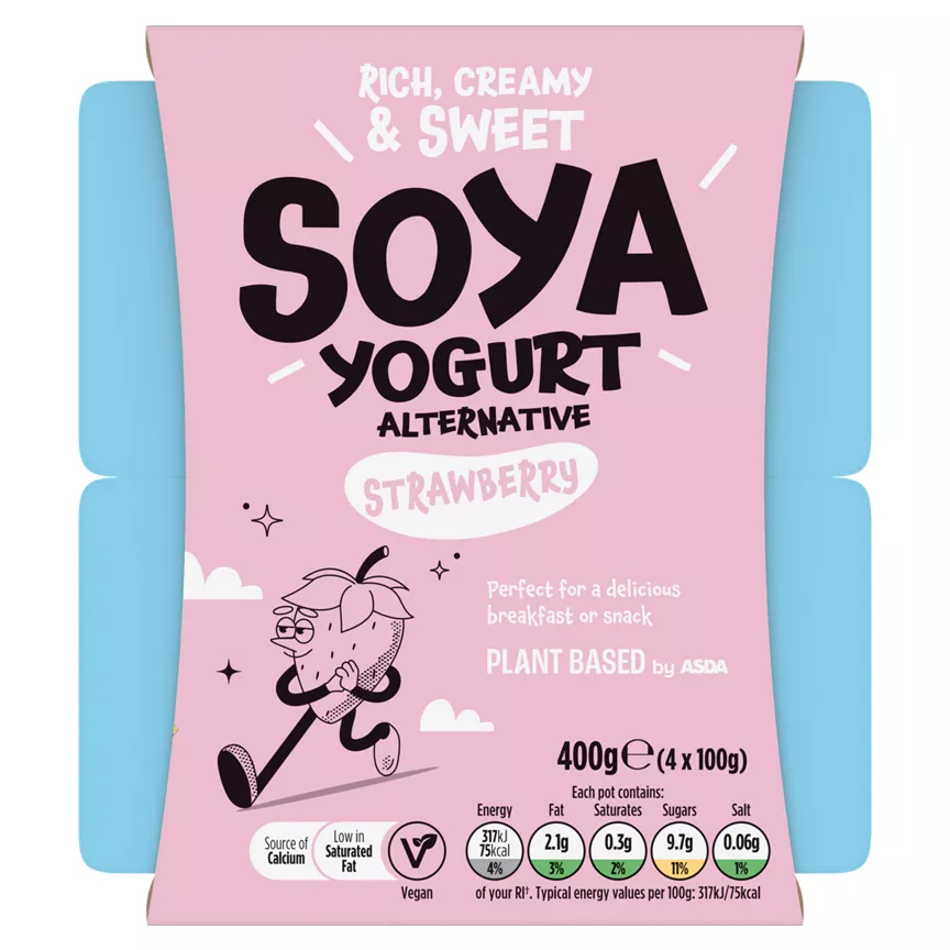 Plant Based by ASDA Strawberry Soya Yogurt 4 x 100g (400g)