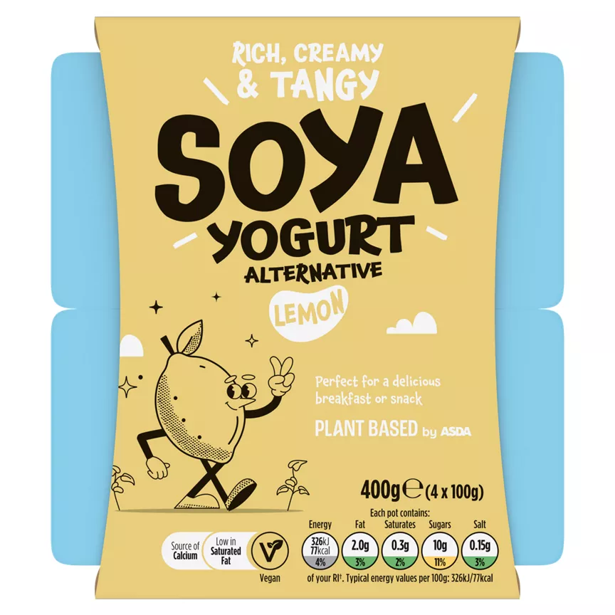 Plant Based by ASDA Lemon Soya Yogurt 4 x 100g (400g)