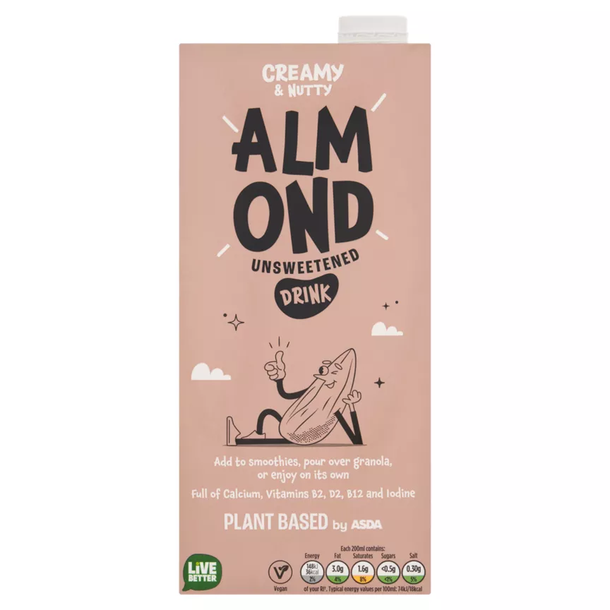 Plant Based by ASDA Almond Unsweetened Drink 1 Litre