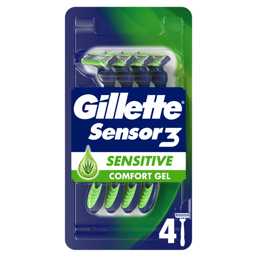 Gillette Sensor3 Sensitive, Disposable Razors For Men, 4-Pack Razors
