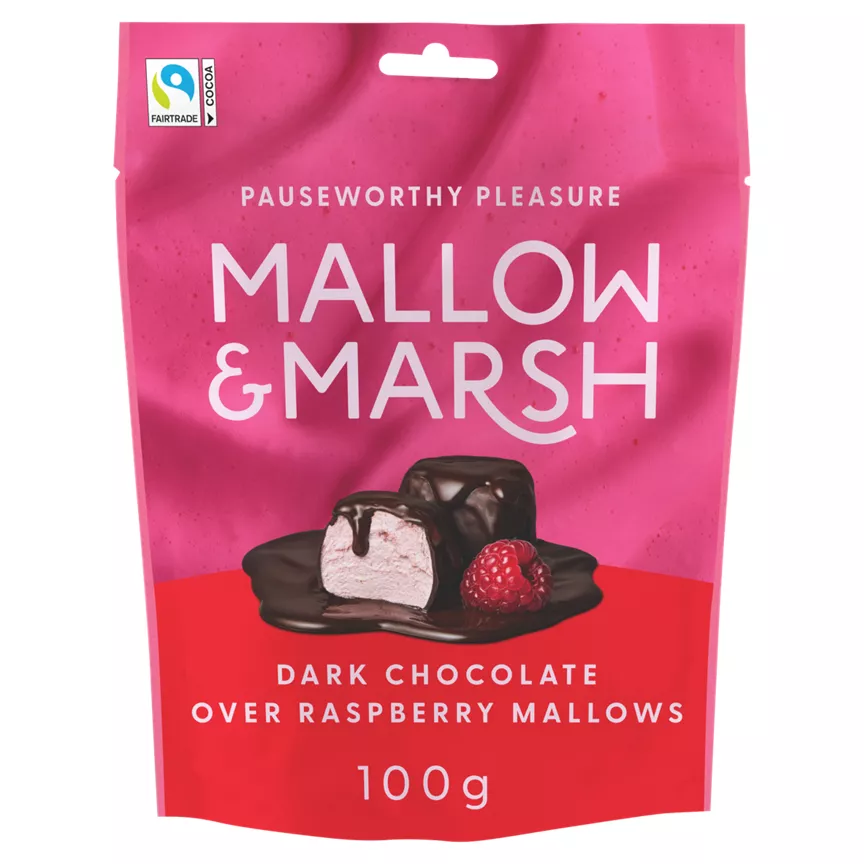 Mallow & Marsh Dark Chocolate Over Raspberry Mallows 100g