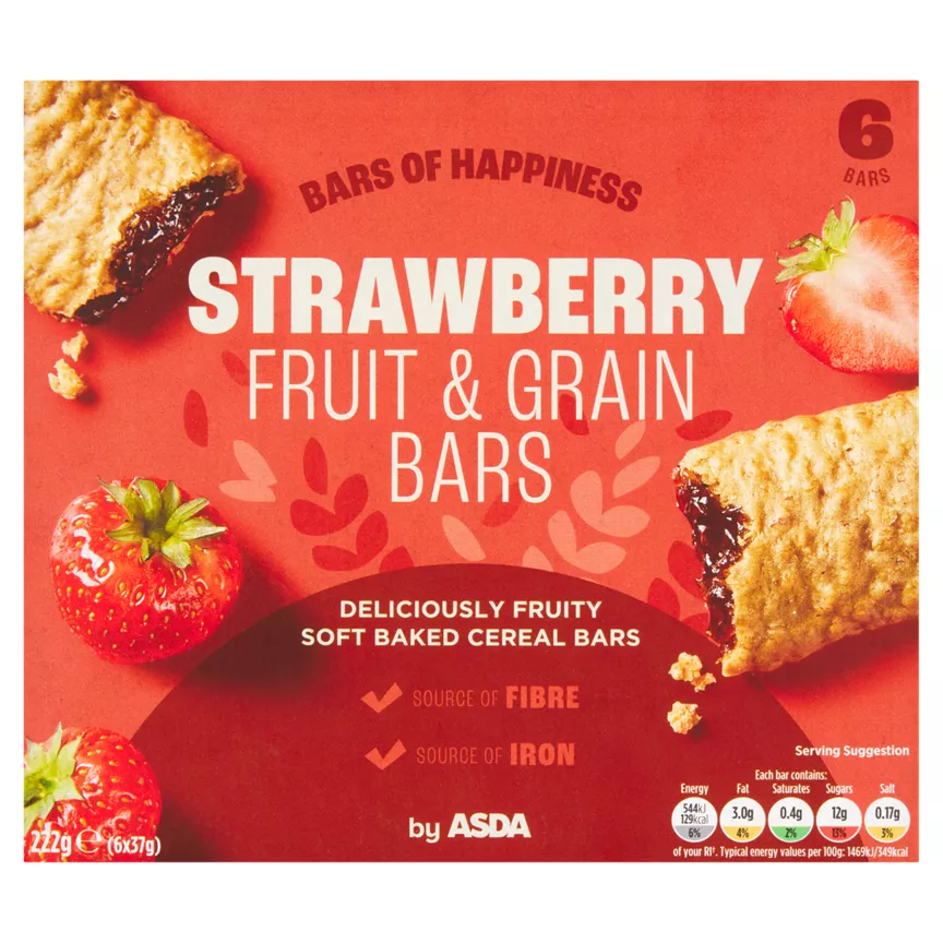 ASDA 6 Strawberry Fruit & Grain Bars 6 x 37g (222g)