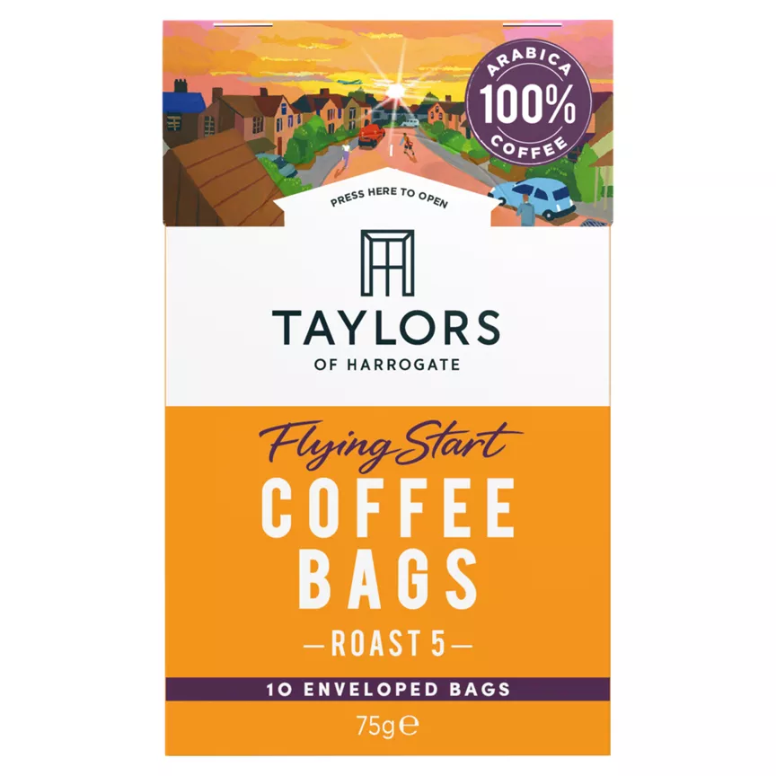 Taylors of Harrogate Flying Start Coffee Bags 10 Enveloped Bags 75g