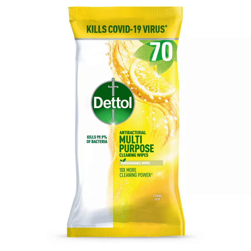 Dettol Antibacterial Multipurpose Cleaning Wipes Citrus Zest 70 Large Wipes