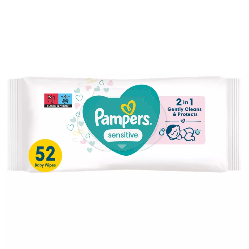 Pampers Sensitive Baby Wipes 1 Pack = 52 Baby Wet Wipes - Image 1