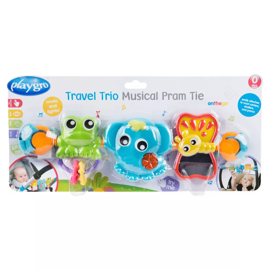 Playgro Travel Trio Musical Pram Tie 0m+