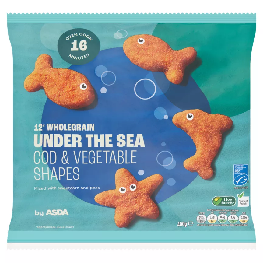 ASDA 12 Wholegrain Under The Sea Cod & Vegetable Shapes 400g