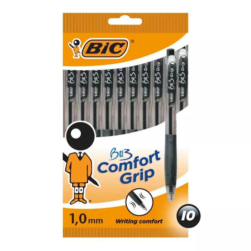 Bic BU3 Grip Ball Pens Black x10