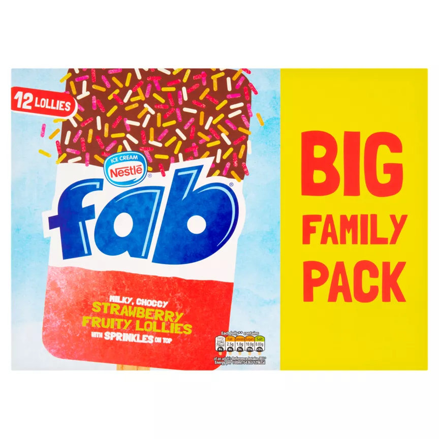 Nestle Fab Milky, Chocky Strawberry Fruity Lollies with Sprinkles on Top 12 x 58ml (696ml)