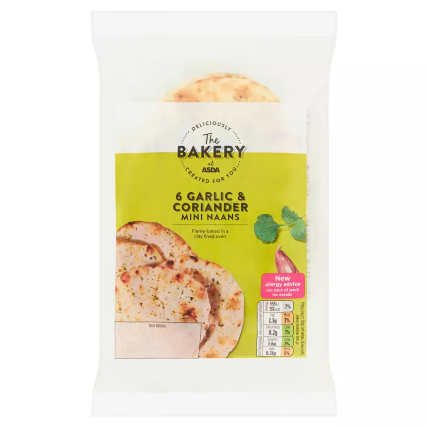 The BAKERY at ASDA 6 Garlic & Coriander Mini Naans