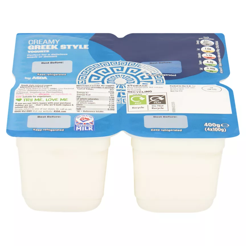 ASDA Creamy Greek Style Yogurts 4x100g