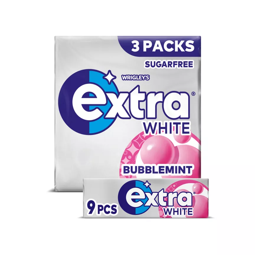 Wrigley's Extra White Bubblemint Sugar Free Chewing Gum 3 x 9 Pieces