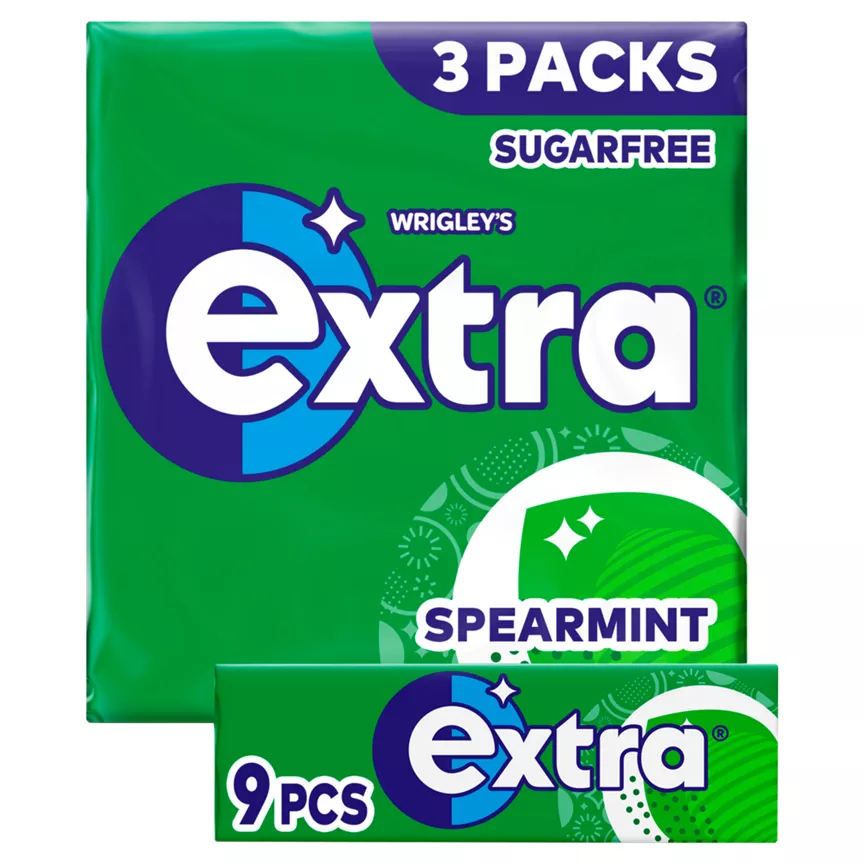 Wrigley's Extra Spearmint Sugar Free Chewing Gum 3 x 9 Pieces