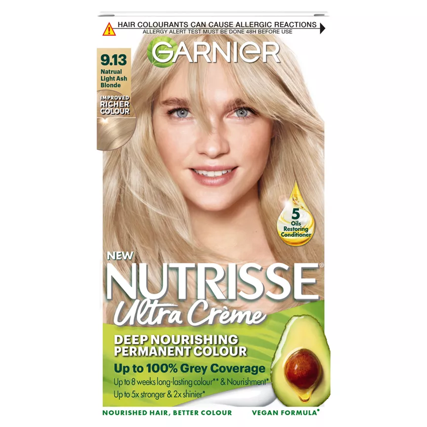 Garnier Nutrisse Crème Permanent Nourishing Hair Colour 9.13 Natural Light Ash Blonde