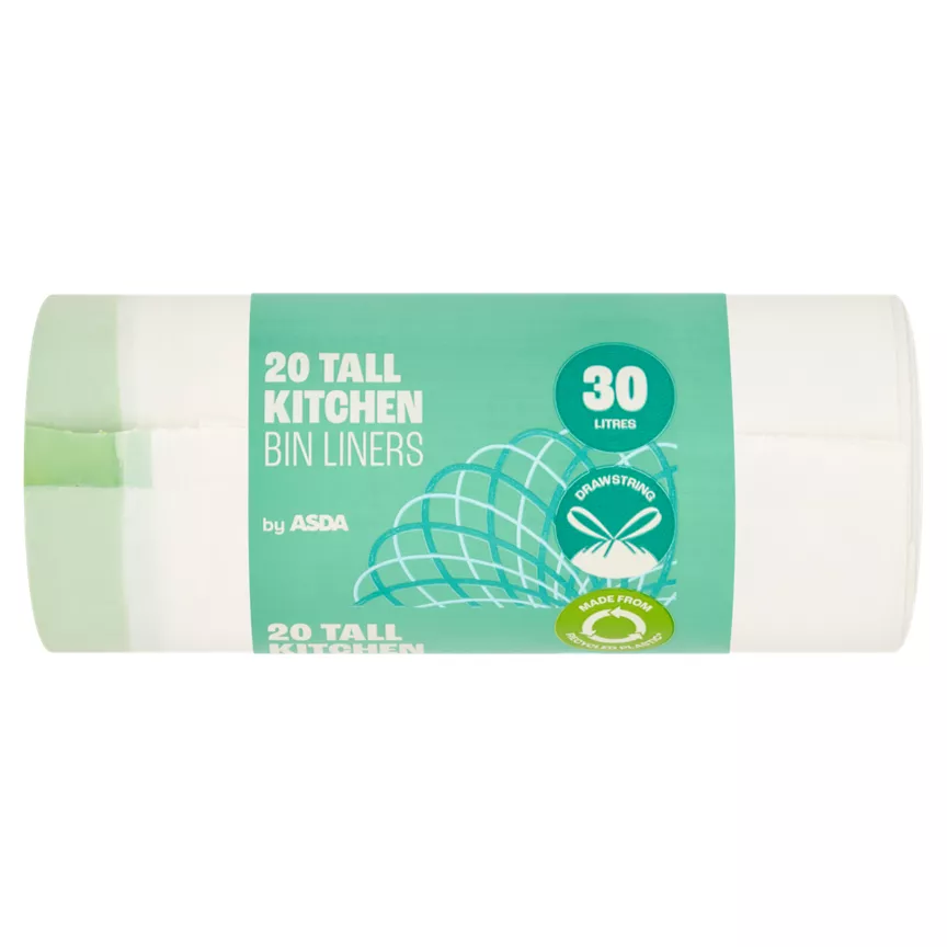 ASDA 20 Tall Kitchen Bin Liners 30 Litres