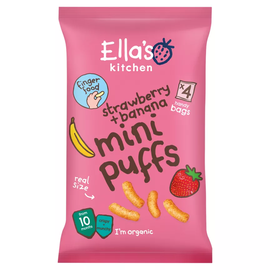 Ella's Kitchen Organic Strawberry and Banana Mini Puffs Multipack Baby Snack 10+ Months