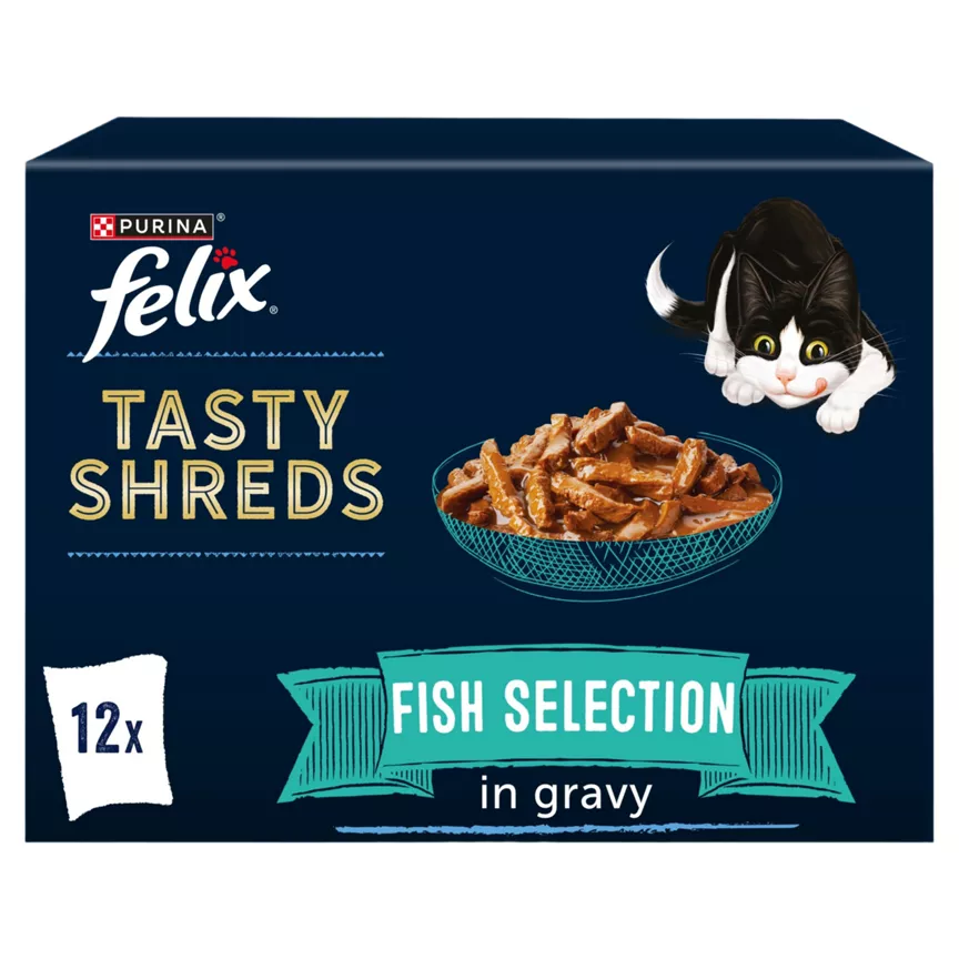 Felix Tasty Shreds Fish Selection in Gravy Wet Cat Food 12x80g