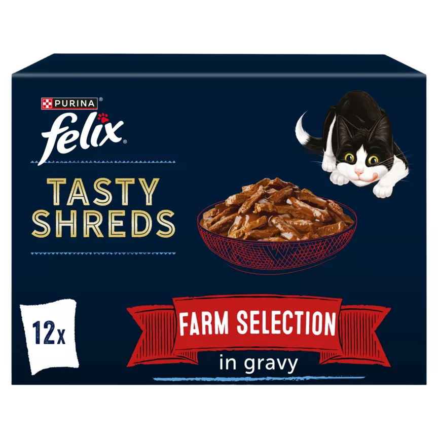 Felix Tasty Shreds Farm Selection in Gravy Wet Cat Food 12x80g