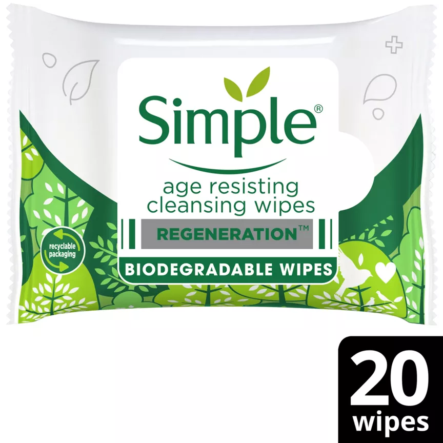 Simple Age Resisting Biodegradable Wipes 20 wipes