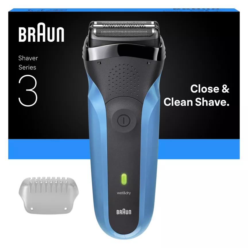 Braun Series 3 310 Electric Shaver, Wet & Dry Razor for Men, Black/Blue