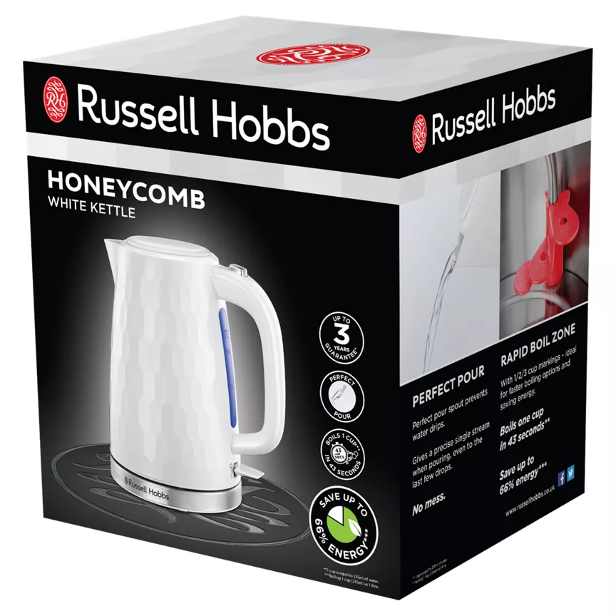 Russell Hobbs White Honeycomb Kettle 1.7L