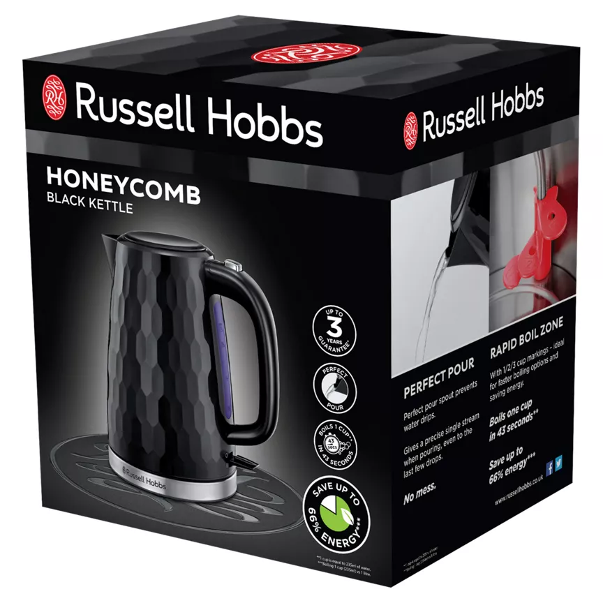 Russell Hobbs Black Honeycomb Kettle 1.7L