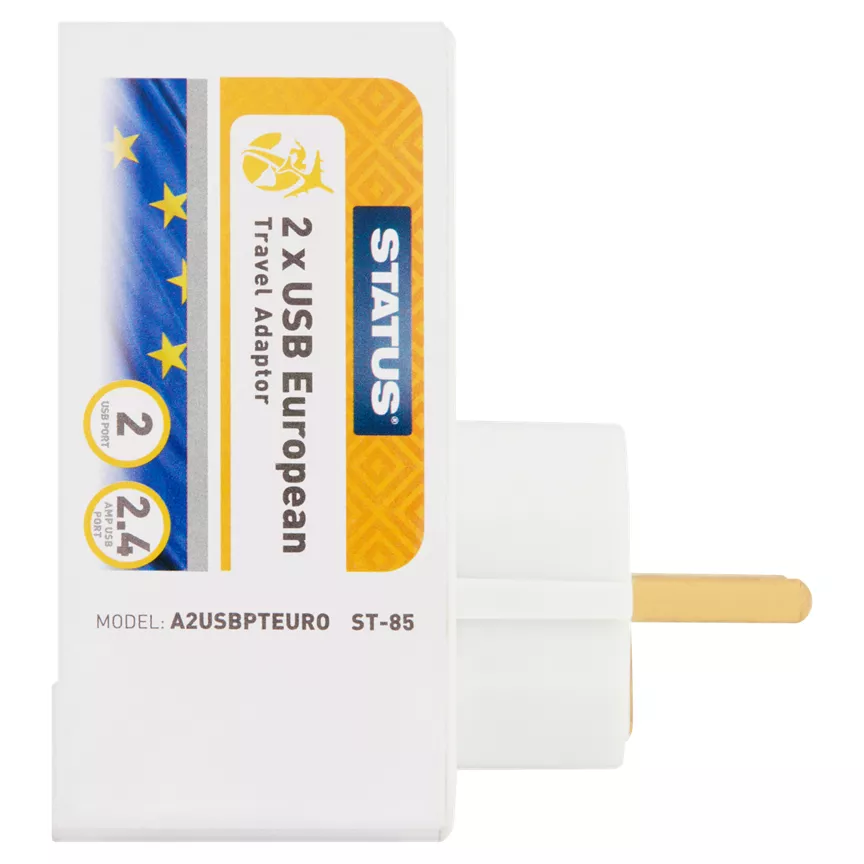 Status European Travel Adaptor with 2 x USB Ports