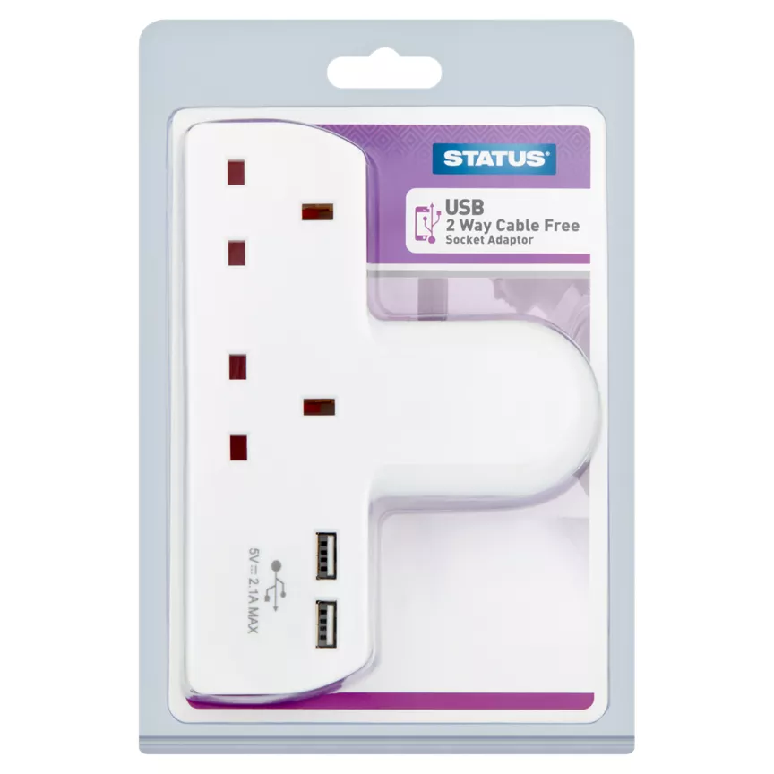 Status Cable Free 2 Socket Adaptor with 2 x USB Ports