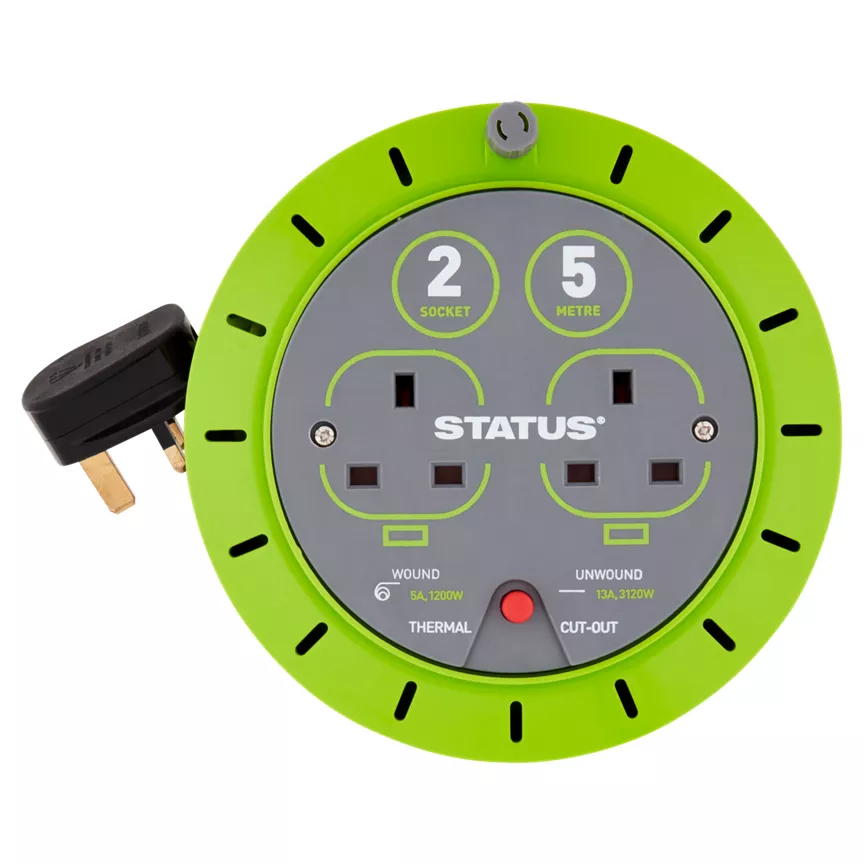 Status 2 Socket 5 Metre Cassette Extension Reel 13 Amp