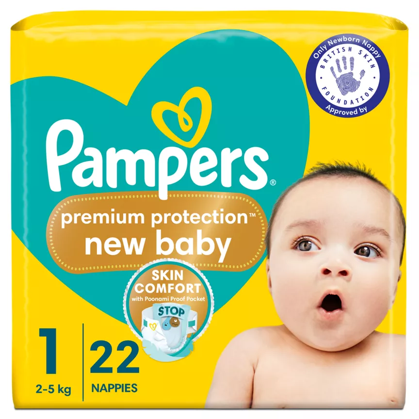 Pampers New Baby Size 1, 22 Nappies, 2kg-5kg, Carry Pack