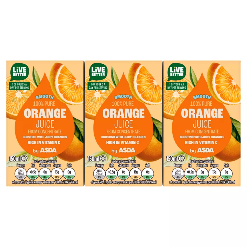 ASDA Smooth 100% Pure Orange Juice from Concentrate 150ml