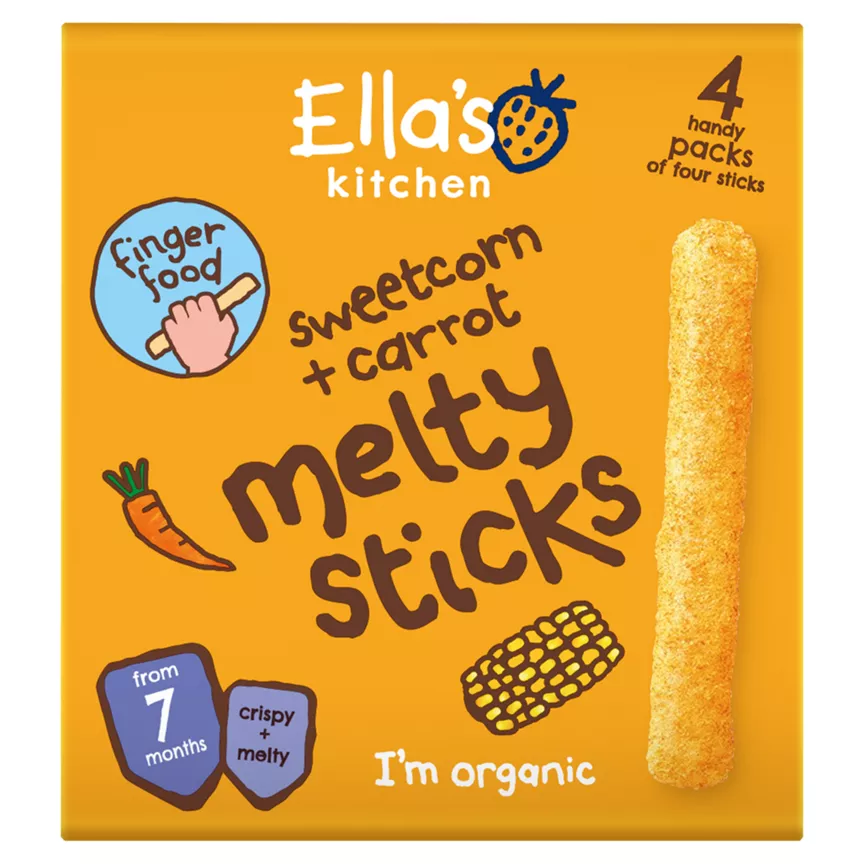 Ella's Kitchen Organic Sweetcorn and Carrot Melty Sticks Multipack Baby Snack 7+ Months